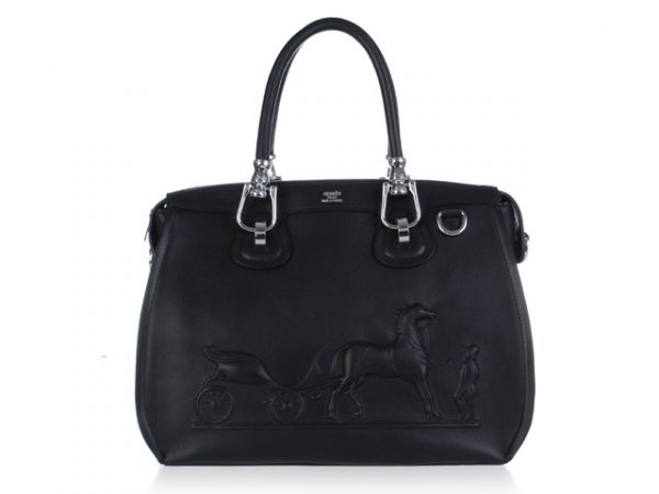 Hermes 2013 Horse Draw Carriage Embossed Black Silver